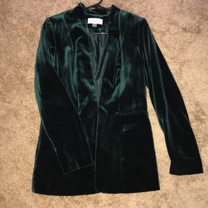 Green velvet blazer.